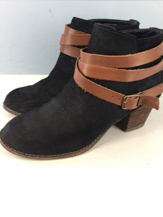 DV by Dolce Vita Shoes - DV by Dolce Vita Black Brown Suede Ankle Boots Strappy Buckle Size 7.5